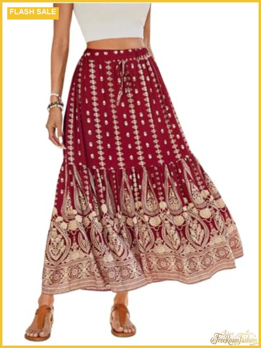 Boho Maxi Skirt Tiered Flowy Lightweight Beach Summer